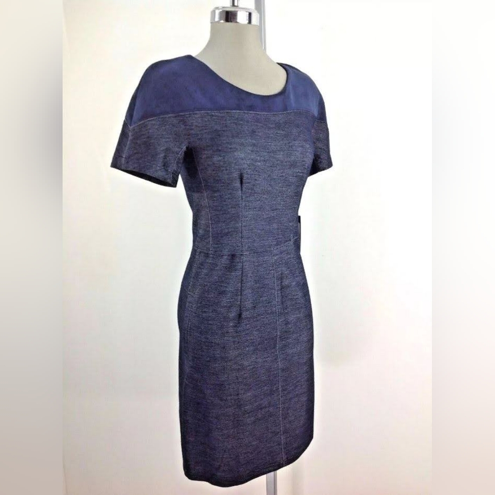 Tommy Hilfiger | Navy Faux Denim/Faux Suede Trim Sheath Dress - Size 8